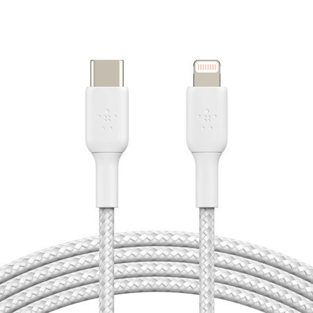 Braided USB C to Lightning Cable, 4ft (White)